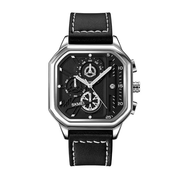 SKMEI 1963 Waterproof Quartz Chronograph Men's Watch – Dial Color: Silver, Strap Color: Black – View 1