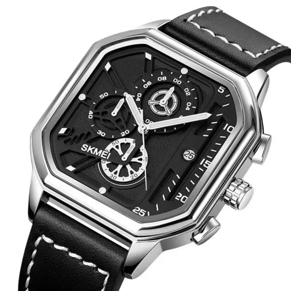 SKMEI 1963 Waterproof Quartz Chronograph Men's Watch – Dial Color: Silver, Strap Color: Black – View 2