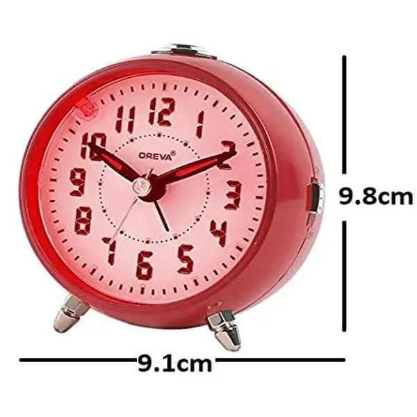 OREVA Plastic Alarm Table Clock with LED and 4 Step Buzzer Sound – Color: Red – View 2