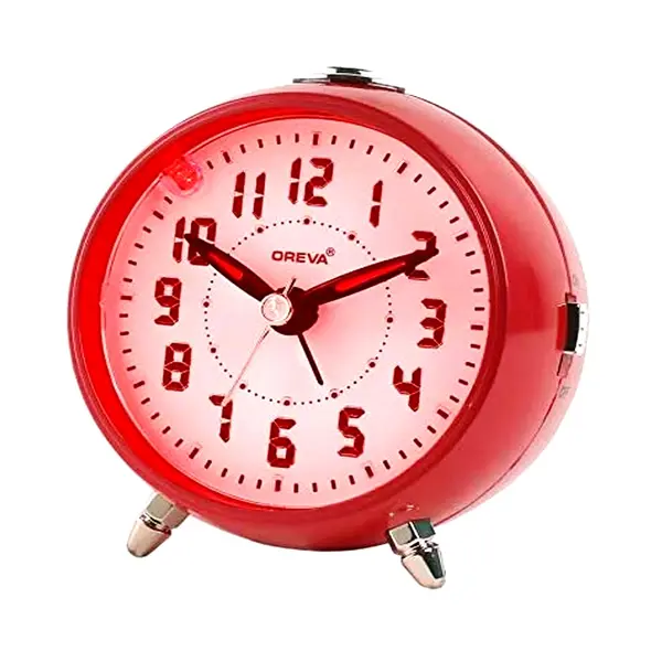 OREVA Plastic Alarm Table Clock with LED and 4 Step Buzzer Sound – Color: Red – View 1
