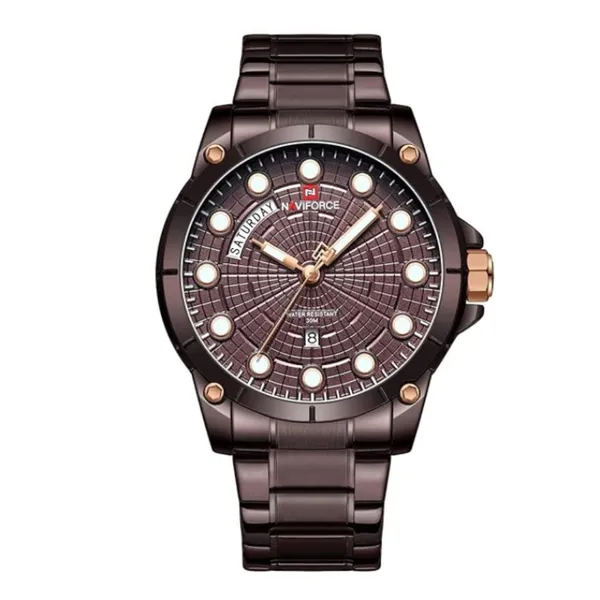 NAVIFORCE 9152 Luxury Brand Stainless Steel Quartz Man's Watch – Dial Color: Rose, Strap Color: Rose – View 1