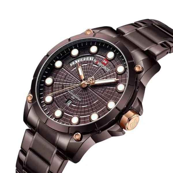 NAVIFORCE 9152 Luxury Brand Stainless Steel Quartz Man's Watch – Dial Color: Rose, Strap Color: Rose – View 2