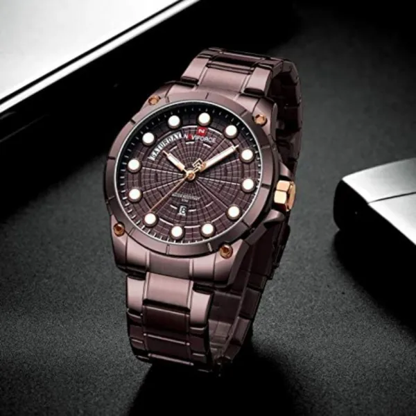 NAVIFORCE 9152 Luxury Brand Stainless Steel Quartz Man's Watch – Dial Color: Rose, Strap Color: Rose – View 3