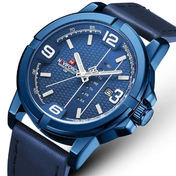 Naviforce NF9177 Top Quality Leather Strap Creative Calendar Unique Fashion Men's Watch – Dial Color: Blue, Strap Color: Blue – View 2