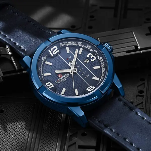 Naviforce NF9177 Top Quality Leather Strap Creative Calendar Unique Fashion Men's Watch – Dial Color: Blue, Strap Color: Blue – View 3