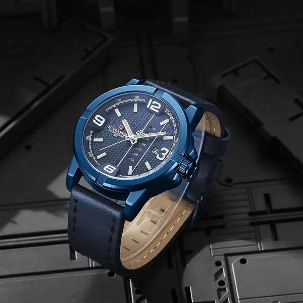 Naviforce NF9177 Top Quality Leather Strap Creative Calendar Unique Fashion Men's Watch – Dial Color: Blue, Strap Color: Blue – View 5