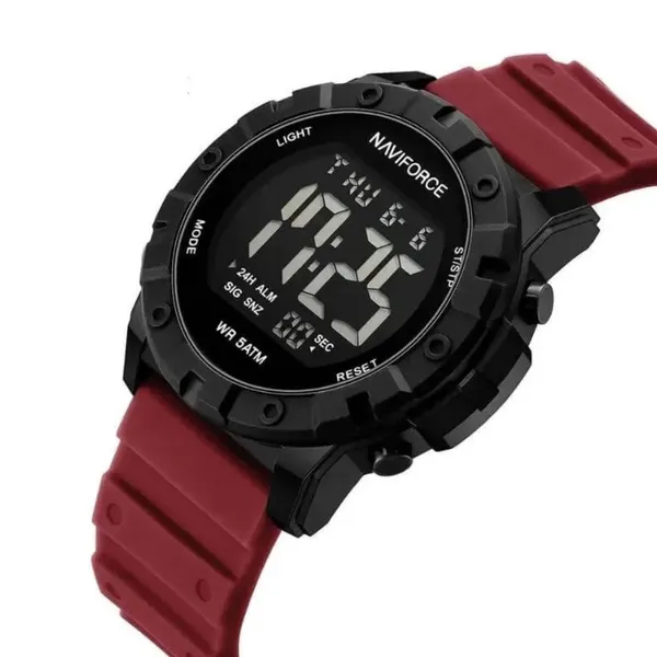 NAVIFORCE NF7110 5ATM Waterproof Luminous Sports Watch – Dial Color: Black, Strap Color: Red – View 2