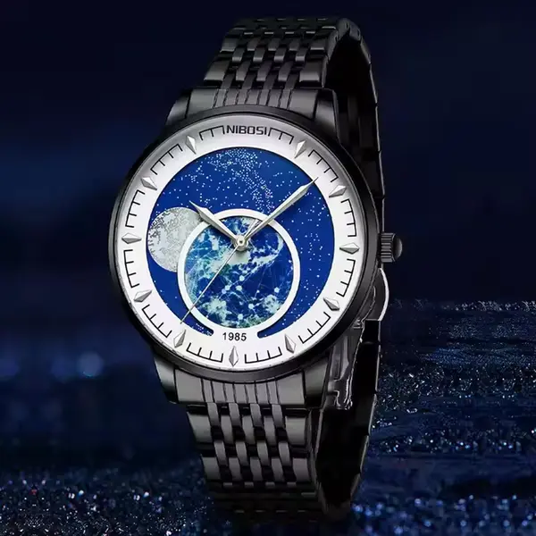 Nibosi 2539 New Sky Stars Design Stainless Steel Analog Men's Watch – Dial Color: Black, Strap Color: Black – View 3