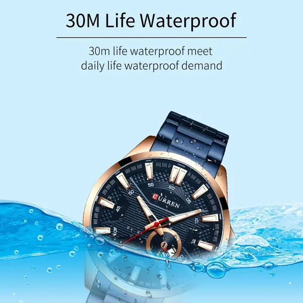 Curren 8372 High Quality Stainless Steel Analog Men's Watch – Dial Color: Blue, Strap Color: Blue – View 3