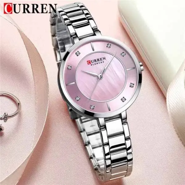 Curren 9051 Stainless Steel Waterproof Watch For Women – Dial Color: Pink, Strap Color: Silver – View 2