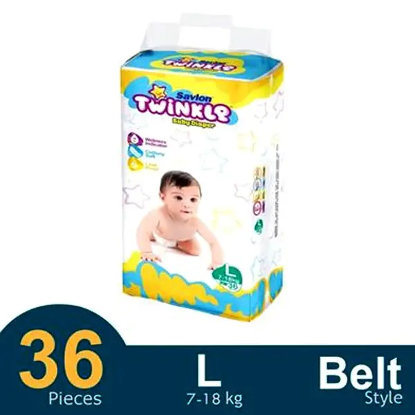 Twinkle Dry Lock Ensures Low Rewet Belt System Baby Diaper – Quantity: 36 pcs – View 2