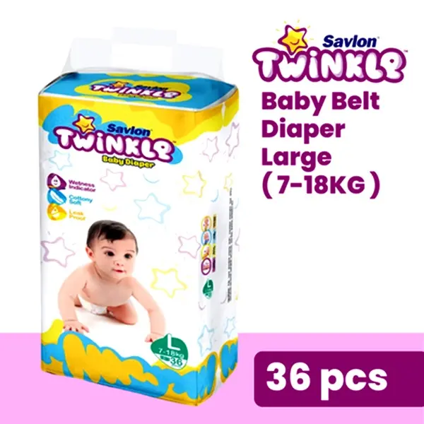 Twinkle Dry Lock Ensures Low Rewet Belt System Baby Diaper – Quantity: 36 pcs – View 3
