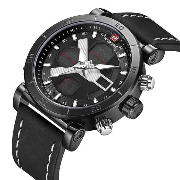 Naviforce 9132 Sport Military Dual Display Multifunction Men's Watch – Dial Color: White, Strap Color: Black – View 2