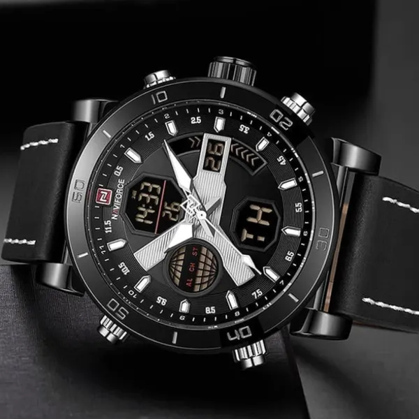 Naviforce 9132 Sport Military Dual Display Multifunction Men's Watch – Dial Color: White, Strap Color: Black – View 4