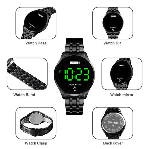 SKMEI 1579 Led Touch Screen Digital Man's Watch – Dial Color: Black, Strap Color: Black – View 4