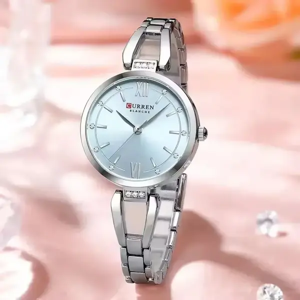 CURREN 9092 Stainless Steel Luxury Quartz Wristwatch for Women – Dial Color: Silver, Strap Color: Silver – View 3