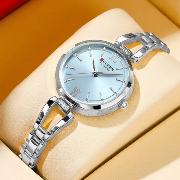 CURREN 9092 Stainless Steel Luxury Quartz Wristwatch for Women – Dial Color: Silver, Strap Color: Silver – View 2