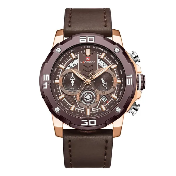 NAVIFORCE NF9175 Leather Chronograph Men's Watch – Dial Color: Rose, Strap Color: Rose – View 1