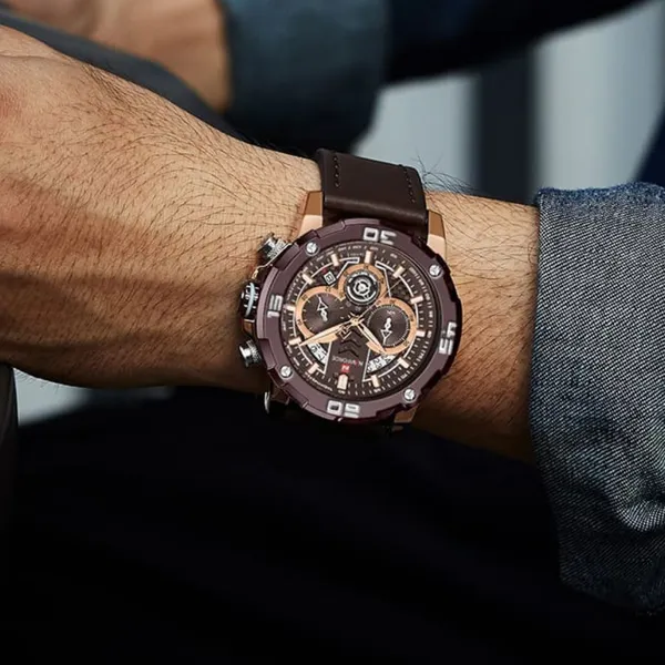 NAVIFORCE NF9175 Leather Chronograph Men's Watch – Dial Color: Rose, Strap Color: Rose – View 4