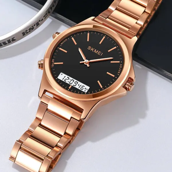 SKMEI 2120 Sport Waterproof Dual Display Digital Chrono Men's Watch – Dial Color: Black, Strap Color: Rose – View 3