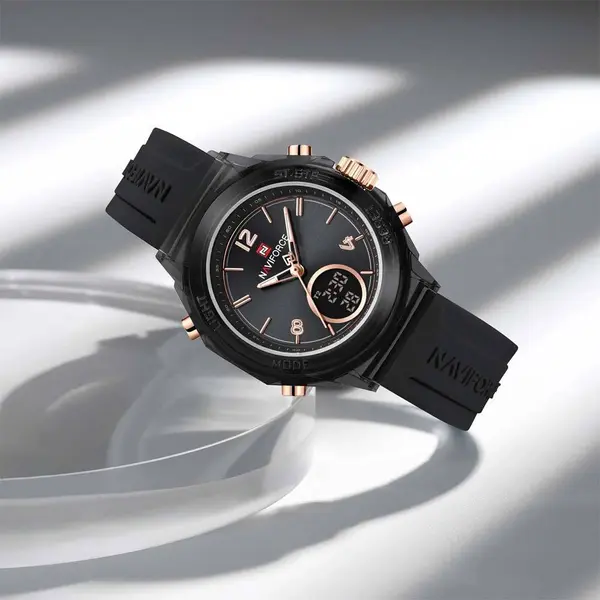 Naviforce NF7109 Fumed Silica Strap Dual Display Transparent LCD Fashion Women's Watch – Dial Color: Black, Strap Color: Black – View 3