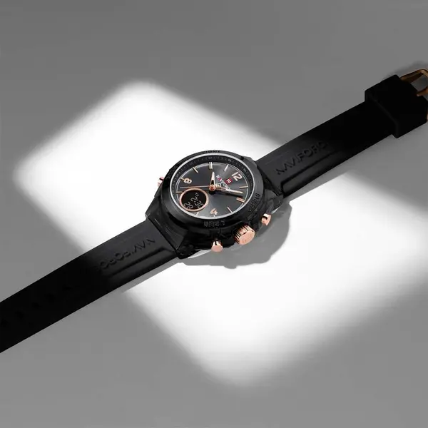 Naviforce NF7109 Fumed Silica Strap Dual Display Transparent LCD Fashion Women's Watch – Dial Color: Black, Strap Color: Black – View 4