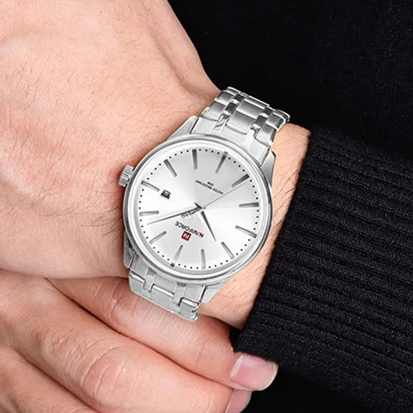 NAVIFORCE NF9230 Gentle Elegant Waterproof Men’s Watch – Dial Color: Grey, Strap Color: Silver – View 3
