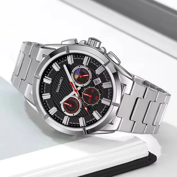 SKMEI 9355 Waterproof Business Luxury Brand Fashion Men's Watch – Dial Color: Black, Strap Color: Silver – View 3