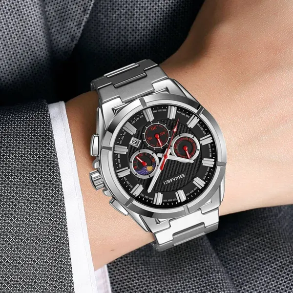 SKMEI 9355 Waterproof Business Luxury Brand Fashion Men's Watch – Dial Color: Black, Strap Color: Silver – View 4