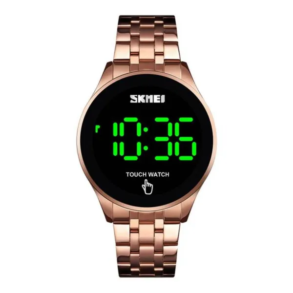 SKMEI 1579 Led Touch Screen Digital Man's Watch – Dial Color: Black, Strap Color: Rose – View 1