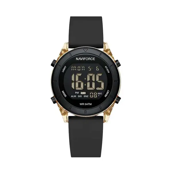 Naviforce NF7108 Silicone Strap Multi-Functional Sport Fashion Digital Women Watch – Dial Color: Black, Strap Color: Black – View 1