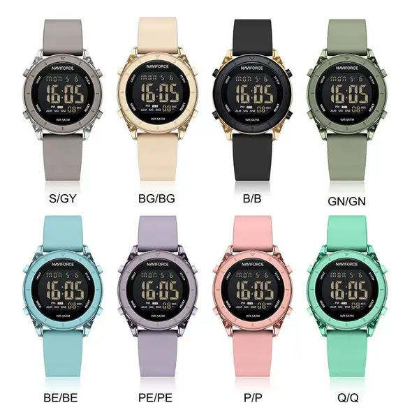 Naviforce NF7108 Silicone Strap Multi-Functional Sport Fashion Digital Women Watch – Dial Color: Black, Strap Color: Black – View 2