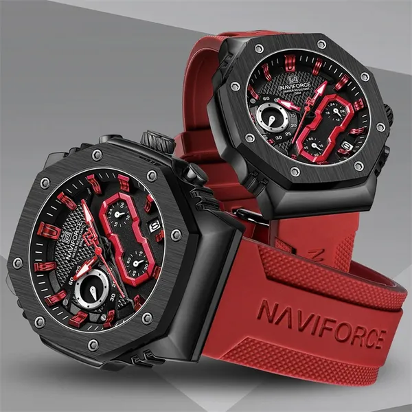 Naviforce 8035 Luxury Military Sports Quartz Analog Men's Watch – Dial Color: Red, Strap Color: Red – View 2