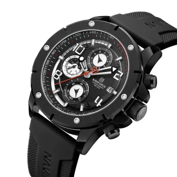 NAVIFORCE NF8034 Chronograph Multifunctional Waterproof Men’s Watch – Dial Color: Black, Strap Color: Black – View 2