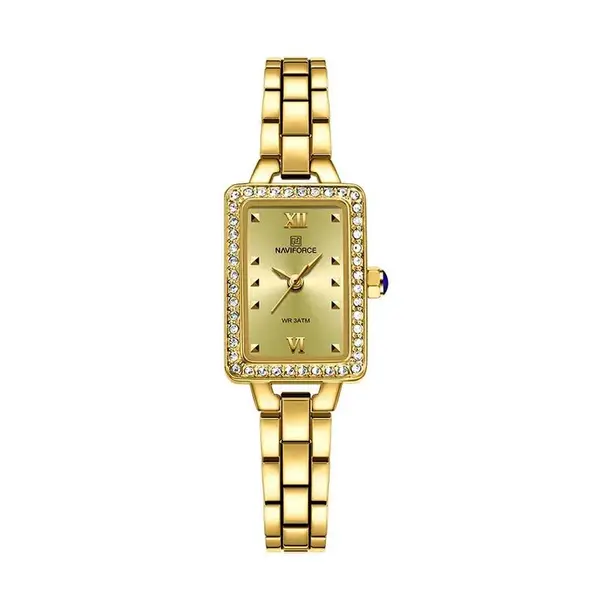 Naviforce NF5043 Luxury Stainless Steel Strap Chronograph Retro Versatile Fashion Women's Watch – Dial Color: Gold, Strap Color: Gold  – View 1