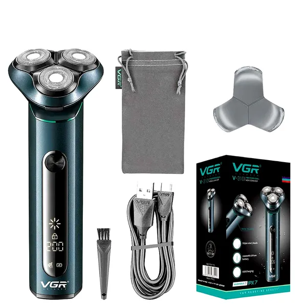 VGR V-310 Professional Men's Cordless Rechargeable Shaver IPX7 Fully Waterproof Triple Rotary – View 6