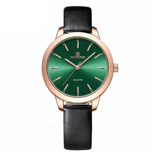NAVIFORCE 5024 Casual PU Leather Waterproof Quartz Women's Watch – Dial Color: Green, Strap Color: Black – View 1