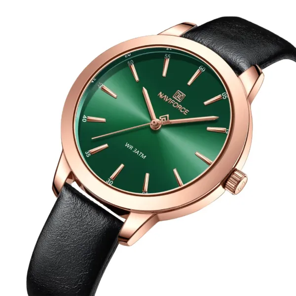 NAVIFORCE 5024 Casual PU Leather Waterproof Quartz Women's Watch – Dial Color: Green, Strap Color: Black – View 2