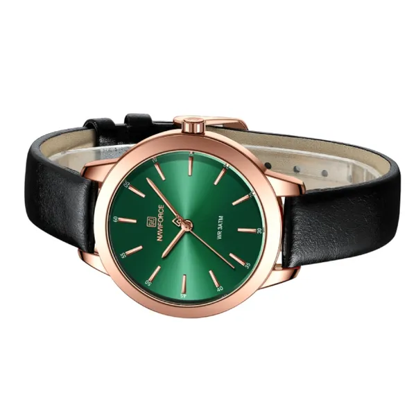 NAVIFORCE 5024 Casual PU Leather Waterproof Quartz Women's Watch – Dial Color: Green, Strap Color: Black – View 3