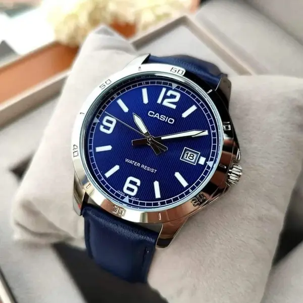 CASIO LTP-V004L-1BUDF Classic Leather Strap Stainless Steel Women's Analog Quartz Watch – Dial Color: Blue, Strap Color: Blue – View 5