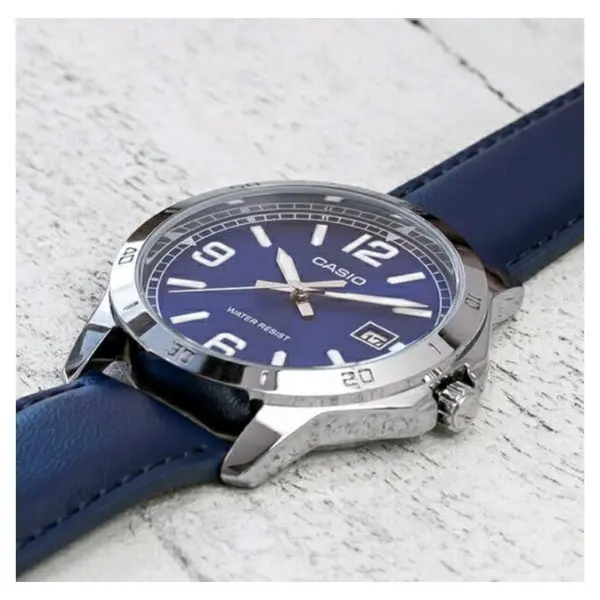 CASIO LTP-V004L-1BUDF Classic Leather Strap Stainless Steel Women's Analog Quartz Watch – Dial Color: Blue, Strap Color: Blue – View 6