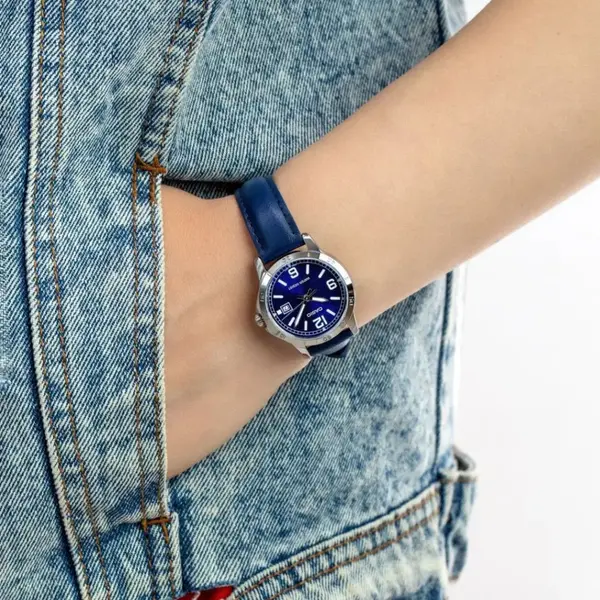 CASIO LTP-V004L-1BUDF Classic Leather Strap Stainless Steel Women's Analog Quartz Watch – Dial Color: Blue, Strap Color: Blue – View 8