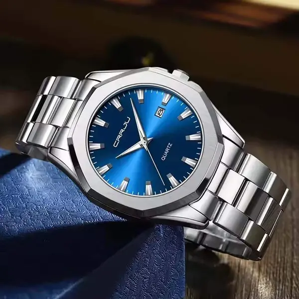 CRRJU 5004 High Quality Stainless Steel Quartz Analog Luxury Fashion Men's Watch – Dial Color: Blue, Strap Color: Silver – View 2