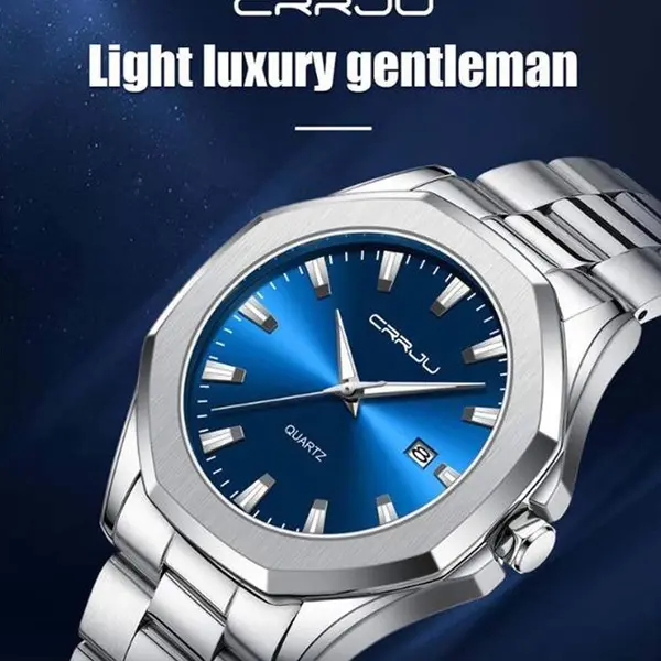 CRRJU 5004 High Quality Stainless Steel Quartz Analog Luxury Fashion Men's Watch – Dial Color: Blue, Strap Color: Silver – View 3
