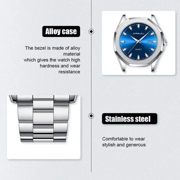 CRRJU 5004 High Quality Stainless Steel Quartz Analog Luxury Fashion Men's Watch – Dial Color: Blue, Strap Color: Silver – View 4