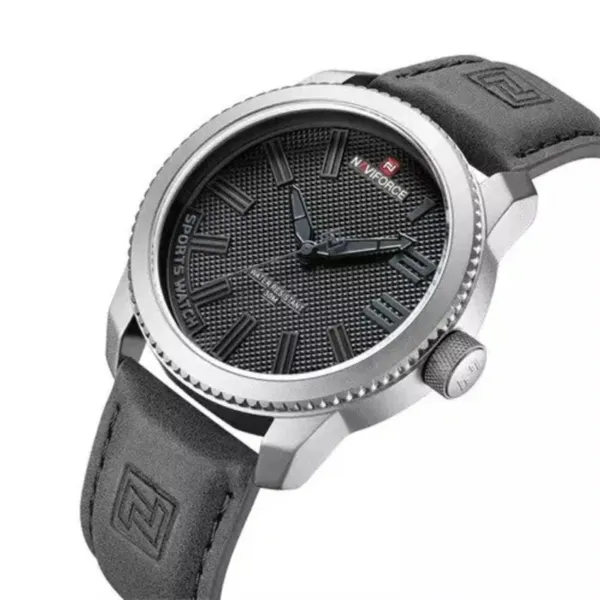 Naviforce 9202 Casual Leather Men's Watch – Dial Color: Grey, Strap Color: Grey – View 2