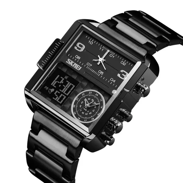 SKMEI 1584 Quartz Digital Luxury Business Wrist Men's Watch – Dial Color: Black, Strap Color: Black – View 2