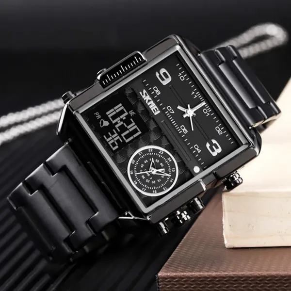 SKMEI 1584 Quartz Digital Luxury Business Wrist Men's Watch – Dial Color: Black, Strap Color: Black – View 4