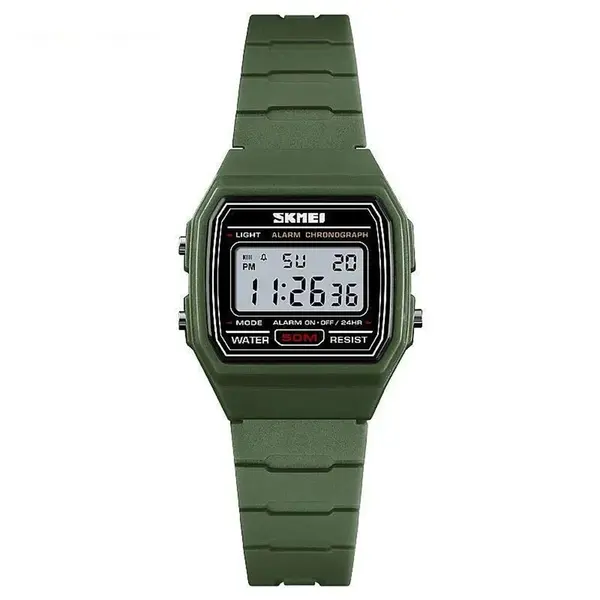 SKMEI 1460 Digital Waterproof Kid's Watch – Dial Color: Black, Strap Color: Green  – View 1