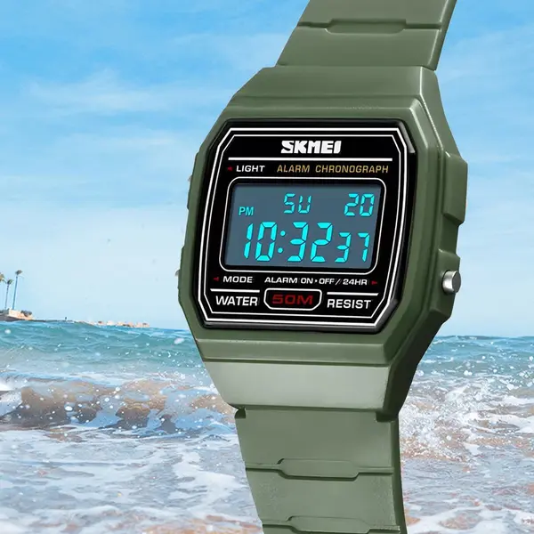 SKMEI 1460 Digital Waterproof Kid's Watch – Dial Color: Black, Strap Color: Green  – View 2